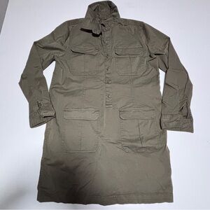 Roots Army Green Utility Cargo Pocket Button Front Shirt Dress